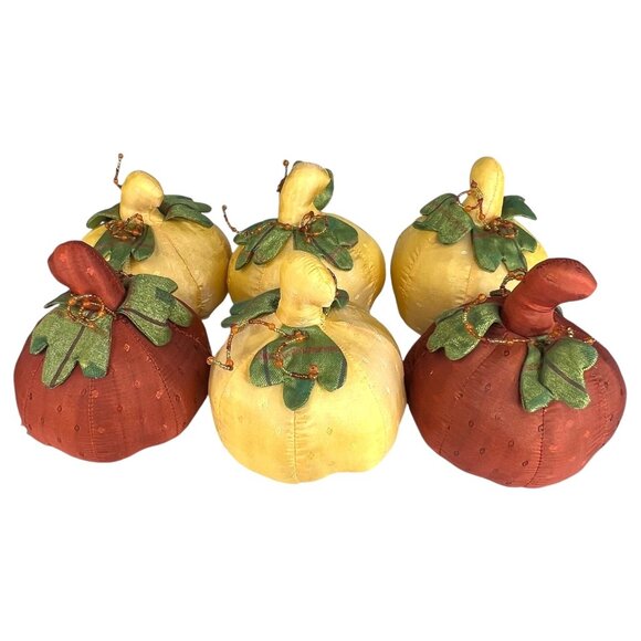Pier 1 Import Fabric Pumpkin Set of 6 Autumn Harvest Decor Halloween Rust Yellow - Picture 1 of 12